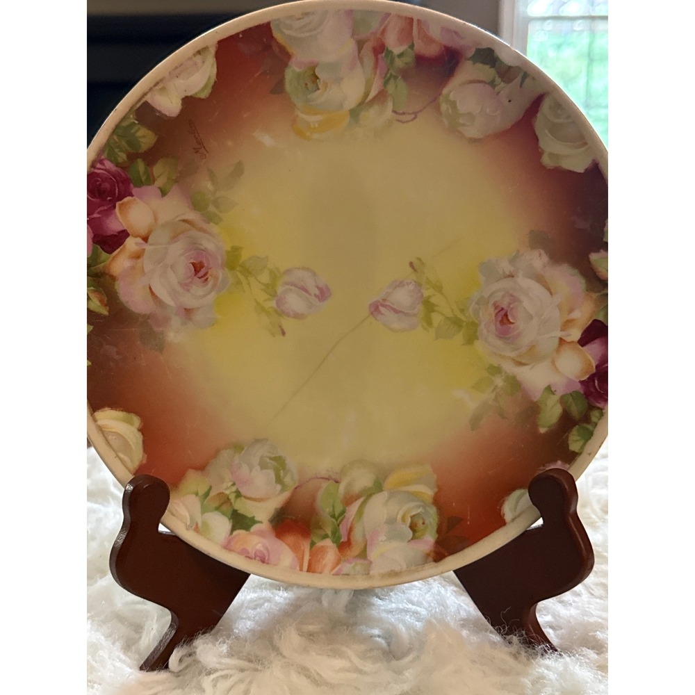 Antique O&EG Royal Austria Hand Painted Rose Floral Porcelain Plate 8.5in